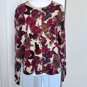 Neiman Marcus Cashmere Butterfly Floral Soft Cardigan See Pic of Measurements